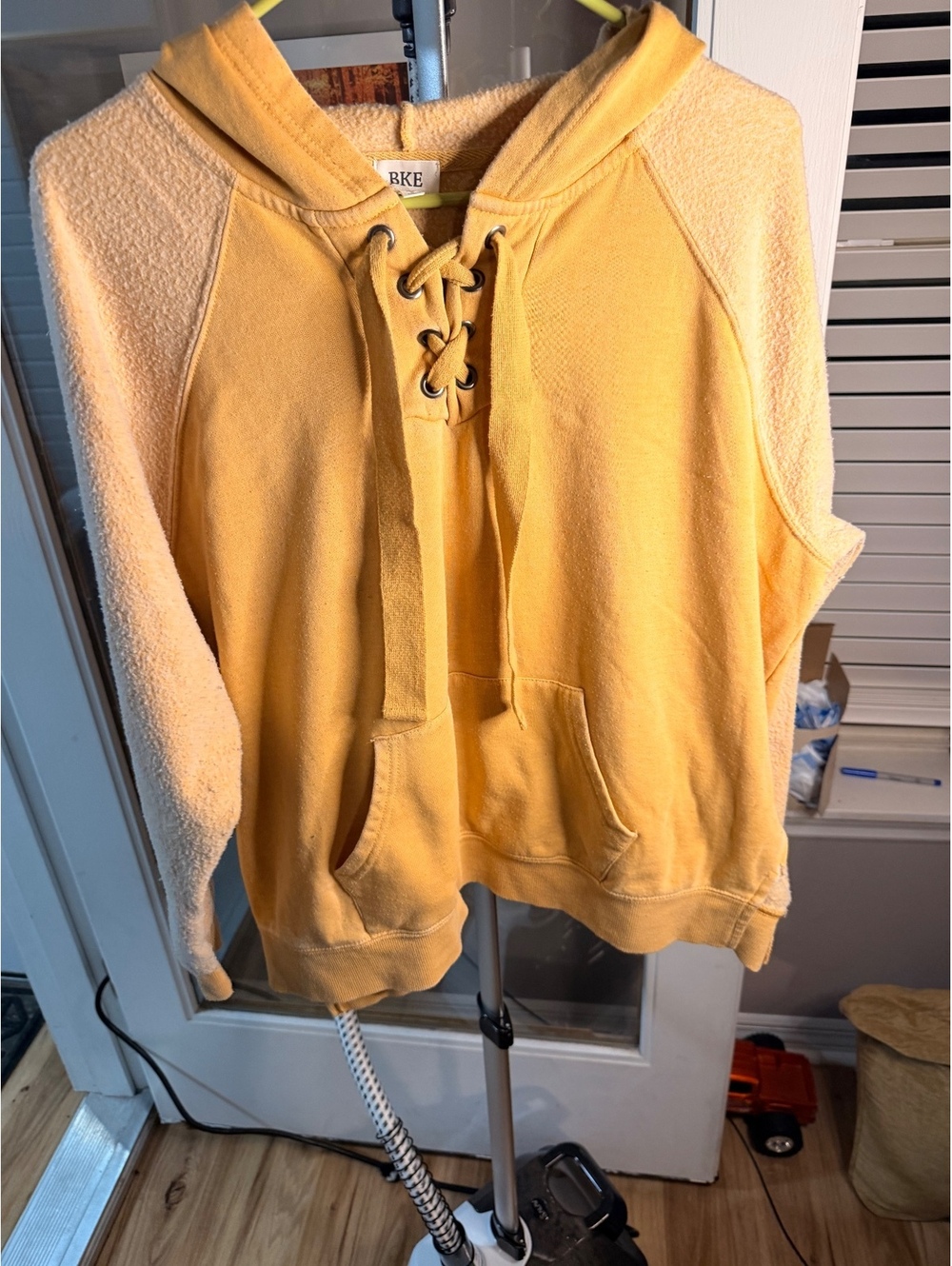 BKE Yellow Lace Up Sleeveless Hoodie